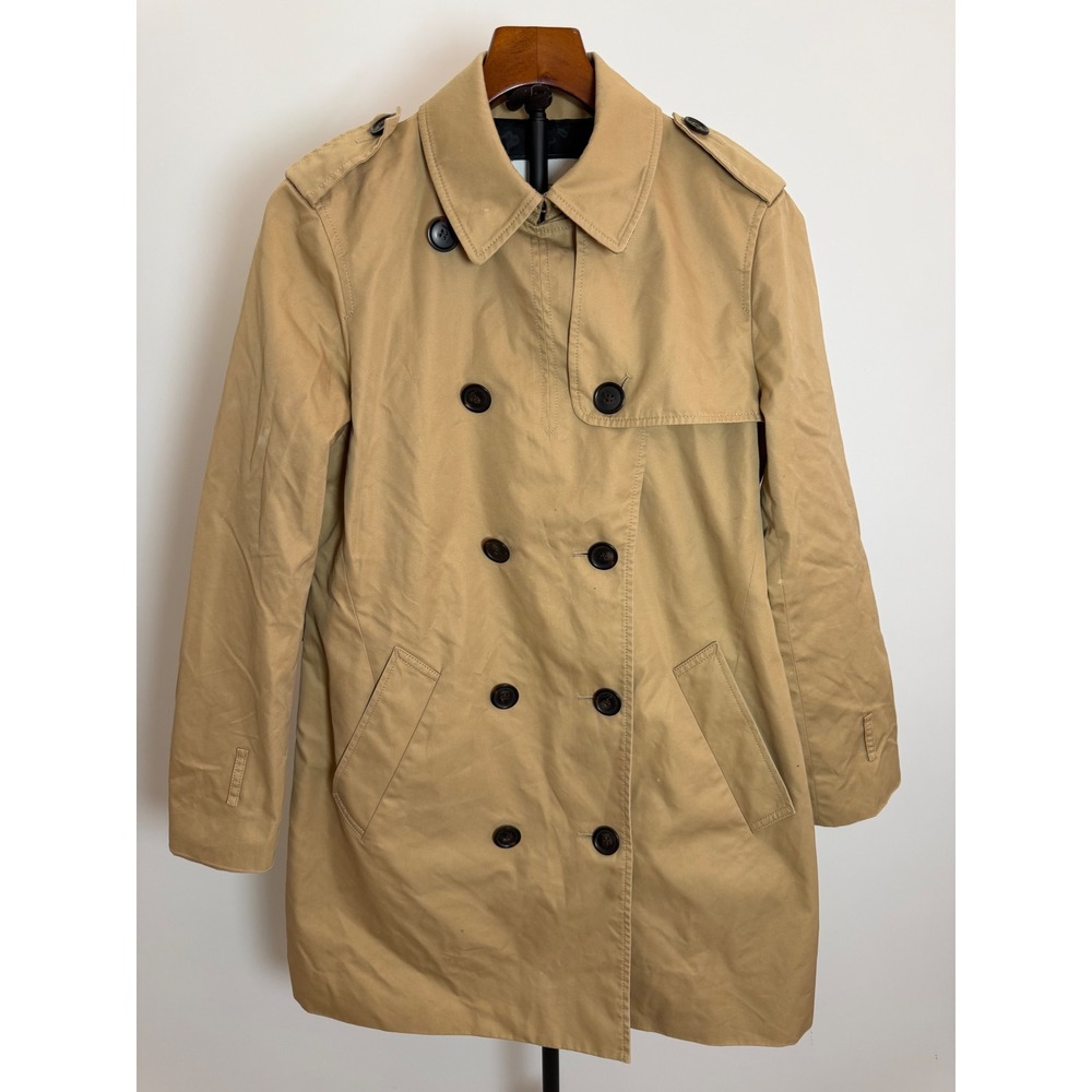 Coach The Trench Khaki Tan Double Breasted Signature Monogram Collar Coat M